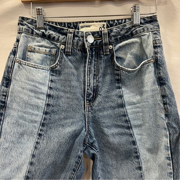 Garage Light Dark Denim Jeans Size 3 Raw Hem Unique Rare Edgy Alternative Patch - Picture 2 of 9